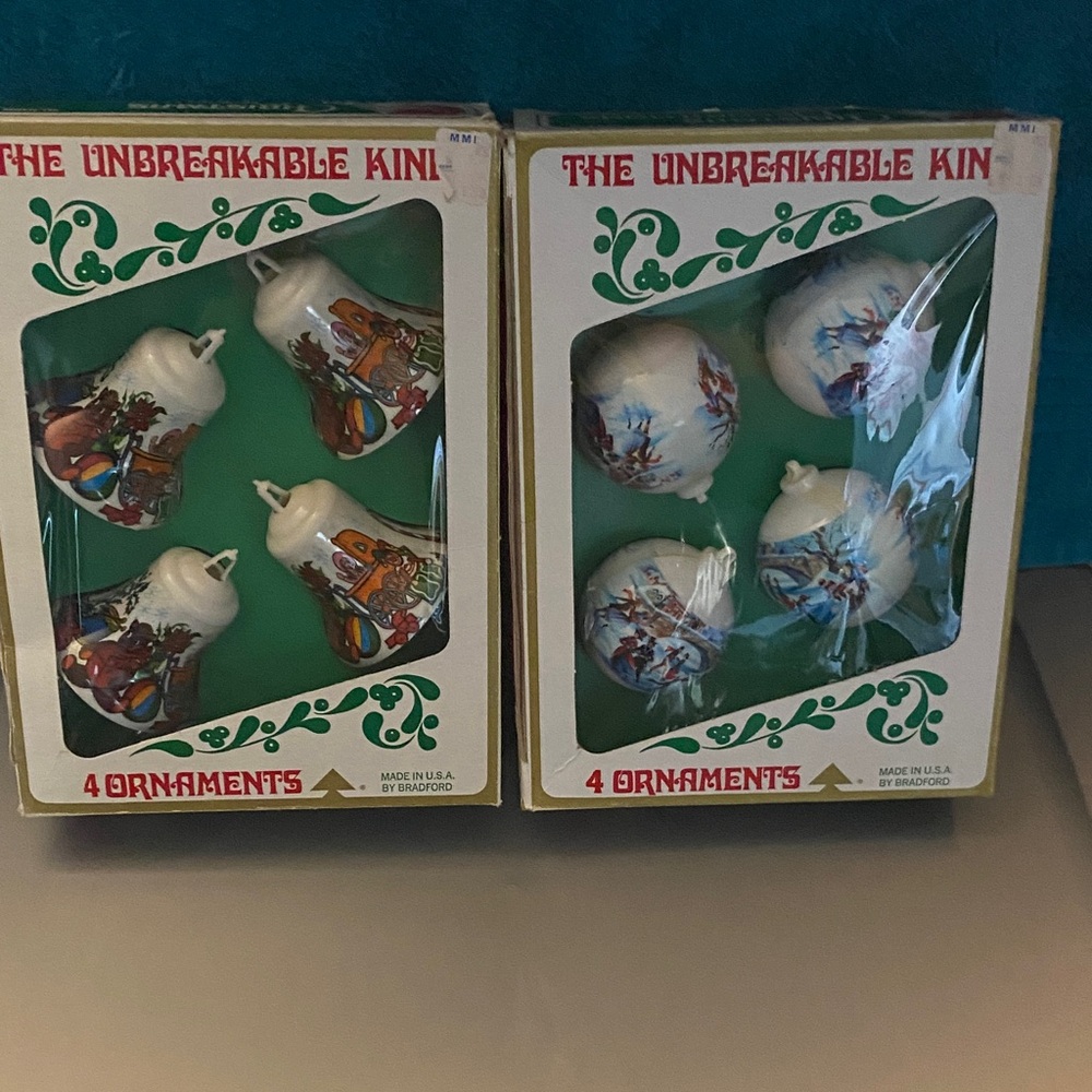 Vintage Set Of 4 Ornaments The Unbreakable Kind Shaped  By Bradford 2 Box’s